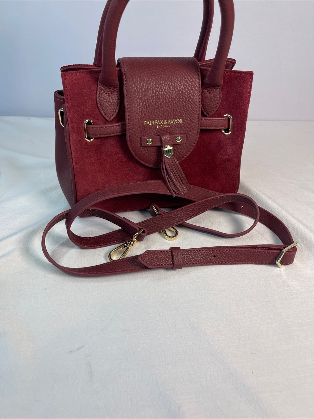 Fairfax & Favor Mini Windsor Ruby Suede Leather Handbag - Picture 12 of 13